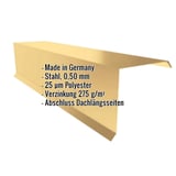 Ortgangwinkel aus sandgelbem Stahl, 0,50 mm, mit Polyesterbeschichtung und eingeblendeten Eckdaten