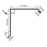 Technische Zeichnung des Ortgangwinkels mit Massen 110 mm, 100 mm und Winkeln 90°, 135°