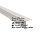 Ortgangwinkel aus Stahl in Grauweiß (RAL 9002), 0,50 mm Stärke, mit eingeblendeten Eckdaten