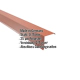 Ortgangwinkel Kupferbraun RAL 8004 aus Stahl 0,75 mm mit 25 µm Polyesterbeschichtung, Eckdaten eingeblendet