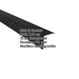 Ortgangwinkel aus schwarzem Stahl, 0,50 mm, mit 35 µm Mattpolyester-Beschichtung und eingeblendeten Eckdaten