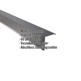 Ortgangwinkel aus anthrazitgrauem Stahl, 0,75 mm, 60 µm Puramid Beschichtung, mit eingeblendeten Eckdaten