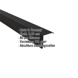 Ortgangwinkel Tiefschwarz RAL 9005 aus Stahl 0,50 mm, 80 µm Shimoco Beschichtung, mit eingeblendeten Eckdaten