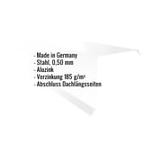 Infografik: Ortgangwinkel aus Stahl, 0,50 mm, Aluzink, mit eingeblendeten Eckdaten