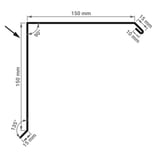 Technische Zeichnung des Ortgangwinkels mit Massen 150 mm x 150 mm und Winkeln