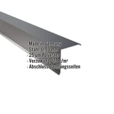 Ortgangwinkel Anthrazitgrau, 0,50 mm Stahl, 25 µm Polyesterbeschichtung, mit eingeblendeten Eckdaten