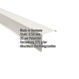Ortgangwinkel Reinweiß (RAL 9010) aus 0,50 mm Stahl, Polyester beschichtet, mit eingeblendeten Eckdaten