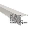 Ortgangwinkel 15x15 cm aus Stahl 0,50 mm Weißaluminium RAL 9006, mit eingeblendeten Eckdaten