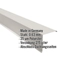 Ortgangwinkel Grauweiß (RAL 9002) aus Stahl, 0,63 mm mit 25 µm Polyesterbeschichtung, Eckdaten eingeblendet