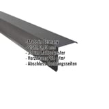 Ortgangwinkel aus Stahl, dunkelgrau, 0,50 mm stark, mit Mattpolyester-Beschichtung und eingeblendeten Eckdaten