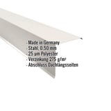 Ortgangwinkel aus Stahl, 0,50 mm, Reinweiß, mit eingeblendeten Eckdaten