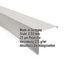 Ortgangwinkel aus Stahl, Grauweiß RAL 9002, 0,50 mm Stärke, mit eingeblendeten Eckdaten
