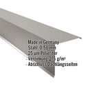 Ortgangwinkel Graualuminium 0,50 mm mit eingeblendeten Eckdaten zu Material und Beschichtung