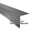 Ortgangwinkel anthrazitgrau, Stahl 0,75 mm, 25 µm Polyester, mit eingeblendeten Eckdaten