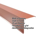 Ortgangwinkel Kupferbraun RAL 8004, 0,75 mm Stahl, mit eingeblendeten Eckdaten