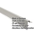 Ortgangwinkel Stehfalzprofil 33/500 Weißaluminium mit eingeblendeten Eckdaten zu Material und Beschichtung