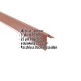 Ortgangwinkel Stehfalzprofil 33/500 Kupferbraun RAL 8004 mit eingeblendeten Eckdaten Made in Germany, Stahl 0,75 mm