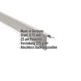 Ortgangwinkel Stehfalzprofil 33/500 aus Stahl, Weißaluminium RAL 9006, mit eingeblendeten Eckdaten