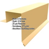 Ortgangwinkel Stehfalzprofil PD-510-S sandgelb, 0,50 mm Stahl, mit eingeblendeten Eckdaten