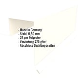 Ortgangwinkel Stehfalzprofil PD-510-S Reinweiß, 0,50 mm Stahl, mit eingeblendeten Eckdaten