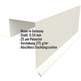 Ortgangwinkel Stehfalzprofil PD-510-S Grauweiß RAL 9002 mit eingeblendeten Eckdaten zu Material und Beschichtung
