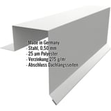 Ortgangwinkel Stehfalzprofil PD-510-S Weißaluminium RAL 9006 mit eingeblendeten Eckdaten