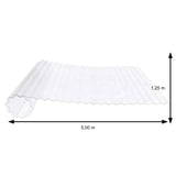 Technische Zeichnung der PET Wellrolle 76/18, klarbläulich, mit Massen 5,00 m x 1,25 m