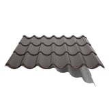 Pfannenblech 2/1060 Sepiabraun mit teilweise sichtbarem Anti-Tropf-Vlies auf der Unterseite