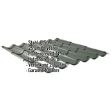 Pfannenblech 2/1060 Chromoxidgrün mit eingeblendeten Eckdaten: Stahl, 0,50 mm, 25 µm Polyester, Plattenbreite 1,14 m