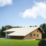 Haus mit Dach aus Pfannenblech EUROPA Reinweiß, 0,50 mm Stahl, 25 µm Polyesterbeschichtung