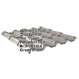 Pfannenblech EUROPA Graualuminium mit eingeblendeten Eckdaten: Aluminium, 0,70 mm, Polyester, Vlies 700 g/m², Breiten,