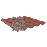 Pfannenblech EUROPA Ziegelrot, 0,50 mm Stahl, 35 µm Mattpolyester, mit eingeblendeten Eckdaten