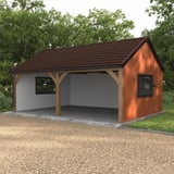 Carport mit Anbau, Dach gedeckt mit schokoladenbraunem Pfannenblech Szafir 350/15