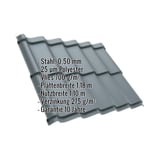 Pfannenblech Szafir 350/15, Fehgrau RAL 7000, 0,50 mm Stahl, mit eingeblendeten Eckdaten