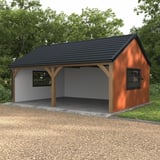 Pfannenblech Szafir 350/15 anthrazitgrau auf einem Carport mit Holzkonstruktion und weisser Seitenwand