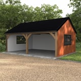 Pfannenblech Szafir 350/15 Tiefschwarz auf einem Carport mit Holzkonstruktion, Anwendungsbeispiel