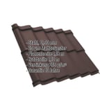 Pfannenblech Szafir 350/15 schokoladenbraun, Stahl 0,50 mm, mit eingeblendeten Eckdaten