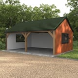 Pfannenblech Szafir 350/15, gruen, auf einem Carport mit Holzkonstruktion verlegt