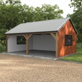 Pfannenblech Szafir 350/15, Lichtgrau RAL 7035, auf einem Carport mit Holzkonstruktion