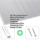 Polycarbonat Doppelstegplatte | 10 mm | Profil A4 | Sparpaket | Plattenbreite 2,10 m | Klar | 2-Seiten UV-Schutz | Breite 6,45 m | Länge 6,00 m