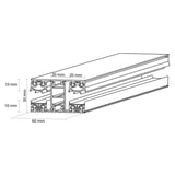 Technische Zeichnung eines Aluminium-Verbindungsprofils mit Massen für 10 mm Platten