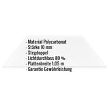 Polycarbonat Doppelstegplatte 10 mm klar, Eckdaten wie Material, Stärke, Lichtdurchlass eingeblendet