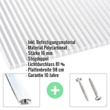 Polycarbonat Doppelstegplatte | 16 mm | Profil A1 | Sparpaket | Plattenbreite 98 cm | Klar | Breitkammer | Breite 8,12 m | Länge 6,00 m