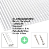 Polycarbonat Doppelstegplatte | 16 mm | Profil A4 | Sparpaket | Plattenbreite 98 cm | Klar | Breitkammer | Breite 8,13 m | Länge 6,00 m