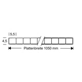 Technische Zeichnung der Polycarbonat Doppelstegplatte, 4,5 mm, mit Massangaben für Stärke und Plattenbreite