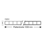Technische Zeichnung der Polycarbonat Doppelstegplatte 6 mm, klar, mit Massen 6 mm Stärke und 1050 mm Plattenbreite