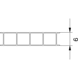Technische Zeichnung der 6 mm Polycarbonat Doppelstegplatte mit vier Kammern und Massangabe