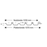 Technische Zeichnung der Polycarbonat Spundwandplatte 207/35 mit Massen in mm