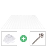 Polycarbonat Spundwandplatte 76/18 opal-weiß, 0,90 mm, mit Abstandhalter und Schraube