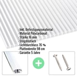 Polycarbonat Stegplatte | 16 mm | Profil A1 | Sparpaket | Plattenbreite 98 cm | Klar | Blueline | Breite 8,12 m | Länge 6,00 m